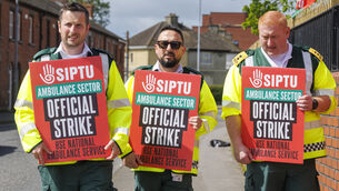 <p>Members and supporters of Siptu and Unite on the picket line outside Drogheda Ambulance Station (Liam McBurney/PA)</p> <p>Members and supporters of Siptu and Unite on the picket line outside Drogheda Ambulance Station (Liam McBurney/PA)</p>
