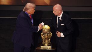 <p>FINAL COUNTDOWN: The USA President Donald Trump and FIFA President Gianni Infantio with the World Cup. Pic: Sam Corum/PA Wire</p>