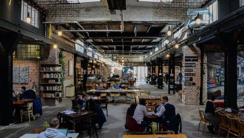 Coffee and chill out time in the Vnitroblock which used to house a factory. Coffee and chill out time in the Vnitroblock which used to house a factory.
