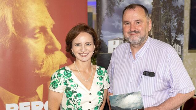 <p>Maria Steen, one of the speakers at yesterday's event at the Percy French Festival at Castlecoote House in Roscommon, with Paul Healy, editor of the Roscommon People newspaper, who was MC at the Festival. Pictures: Michael Finan/Roscommon People</p>