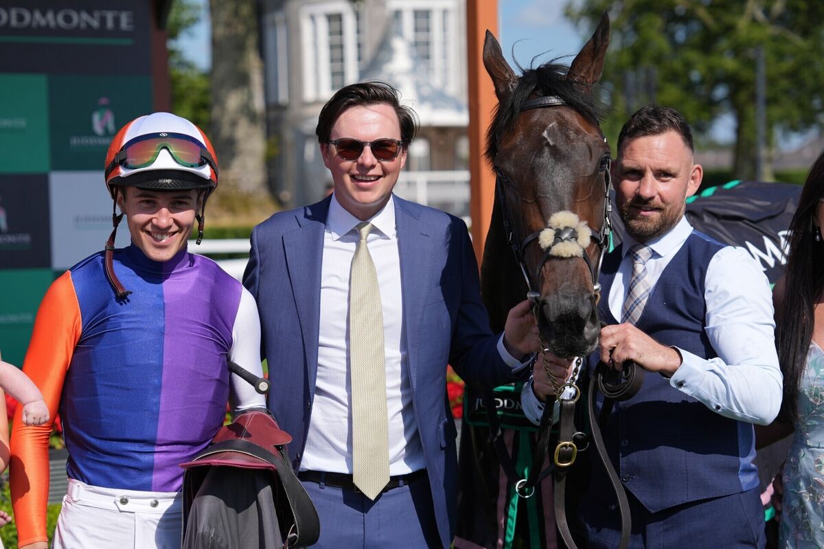 Jockey Dylan Browne McMonagle, trainer Joseph O'Brien, horse Johanna Walsh and groom Dave Teehan after winning the Juddmonte Irish Oaks (Fillies' Group 1) at The Curragh. Pic: Niall Carson/PA Wire. Jockey Dylan Browne McMonagle, trainer Joseph O'Brien, horse Johanna Walsh and groom Dave Teehan after winning the Juddmonte Irish Oaks (Fillies' Group 1) at The Curragh. Pic: Niall Carson/PA Wire.