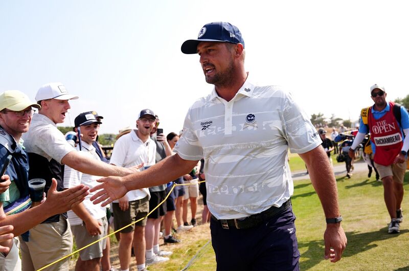 Bryson DeChambeau on his way to the 2nd tee during day three of The Open at Royal Birkdale. Pic: Jacob King/PA Wire. Bryson DeChambeau on his way to the 2nd tee during day three of The Open at Royal Birkdale. Pic: Jacob King/PA Wire.
