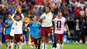 <p>Alex Baena, Gavi, Rodri and Marc Pubill celebrate making it to their country's second World Cup final ever. (Photo by Florencia Tan Jun/Getty Images)</p>