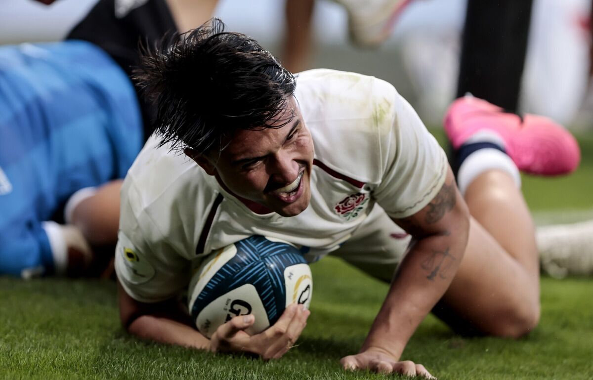 Marcus Smith dots down for England. Pic: Ramiro Vega/Inpho Marcus Smith dots down for England. Pic: Ramiro Vega/Inpho