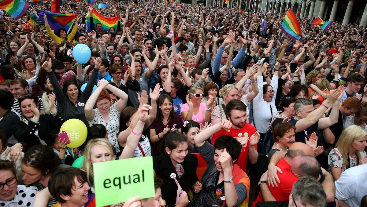 Celebrations at Dublin Castle as the result of the 34h Referendum is announced. Trevor Hynes says he vowed to ‘pay it forward’ after the vote to legalise same-sex marriage was passed. File picture: Brian Lawless/PA Celebrations at Dublin Castle as the result of the 34h Referendum is announced. Trevor Hynes says he vowed to ‘pay it forward’ after the vote to legalise same-sex marriage was passed. File picture: Brian Lawless/PA