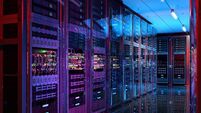 Data center server racks. IT modern hardware server room, data storage center, database information system. Hosting, it data bac
