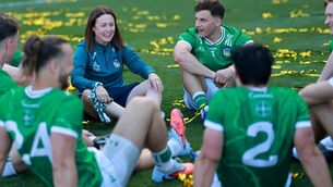 <p>Limerick's Sports Psychologist Caroline Currid and Mike Casey celebrate after the match. Pic: Mandatory Credit ©INPHO/James Crombie</p>