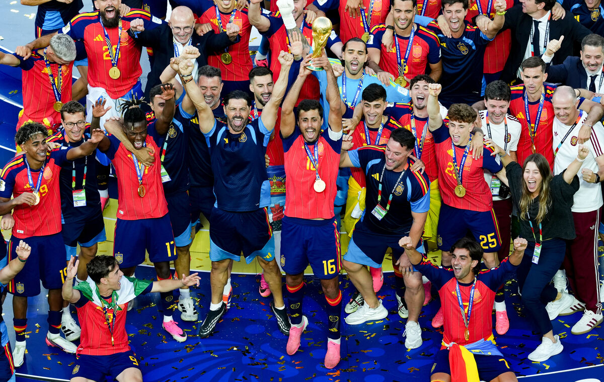 Spain's Rodri lifts the FIFA World Cup Trophy following the FIFA World Cup 2026 final against Argentina at the New York-New Jersey Stadium. Spain's Rodri lifts the FIFA World Cup Trophy following the FIFA World Cup 2026 final against Argentina at the New York-New Jersey Stadium.
