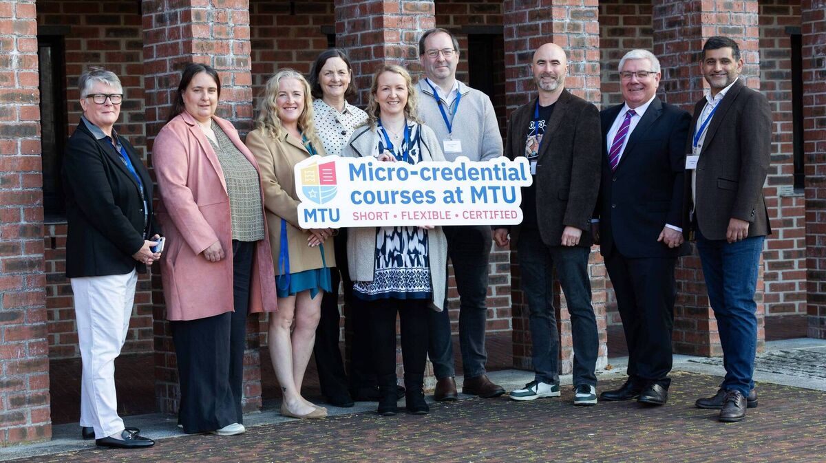 MTU micro-credentials project team at the launch of micro-credential courses at MTU: (L-R) Margaret Long, Niamh Foley, Isabel Rossiter, Mariel Brooks, Aoife Johnson, Kieran Delaney, Hugh McCarthy, Gerard O'Donovan, Zahid Aslam. Picture: Darragh Kane MTU micro-credentials project team at the launch of micro-credential courses at MTU: (L-R) Margaret Long, Niamh Foley, Isabel Rossiter, Mariel Brooks, Aoife Johnson, Kieran Delaney, Hugh McCarthy, Gerard O'Donovan, Zahid Aslam. Picture: Darragh Kane