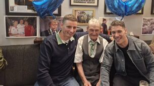 <p>Limerick hurlers Gearóid Hegarty and Seán Finn at the 90th birthday party of Mikey "Loaf of Bread" Ryan. Pic: Turlough McNamara</p> <p>Limerick hurlers Gearóid Hegarty and Seán Finn at the 90th birthday party of Mikey "Loaf of Bread" Ryan. Pic: Turlough McNamara</p>