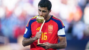 <p>Spain's Rodri with the golden ball award following the FIFA World Cup 2026 final against Argentina at the New York-New Jersey Stadium. Picture;  Bradley Collyer/PA Wire.</p>
