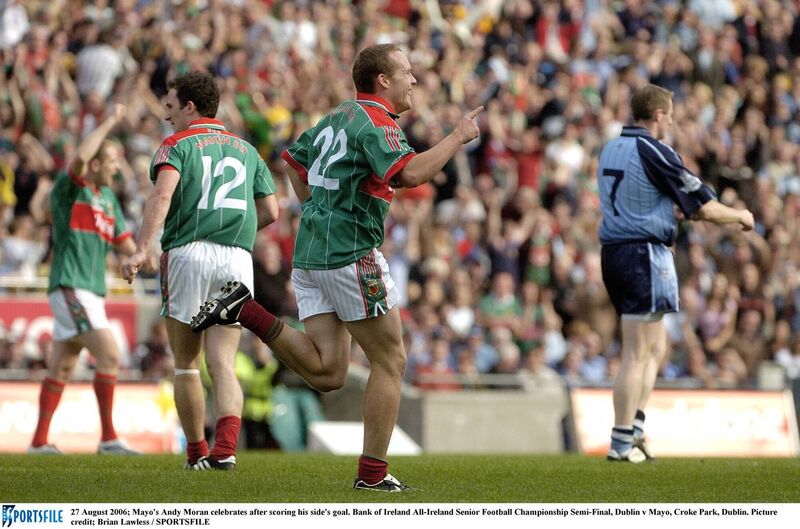 Mayo's Andy Moran celebrates after scoring a goal against Dublin in the 2006 All-Ireland semi-final. Pic: Brian Lawless / SPORTSFILE Mayo's Andy Moran celebrates after scoring a goal against Dublin in the 2006 All-Ireland semi-final. Pic: Brian Lawless / SPORTSFILE