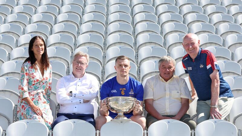 Sinead O'Keeffe, Commercial Director Cork GAA & SuperValu Páirc Uí Chaoimh; Brendan Harrington, CEO McCarthy Insurance Group; Alan O'Connor, St. Finbarrs; Charlie McCarthy, McCarthy Insurance Group and Pat Horgan, Chairperson Cork Gaa, at the McCarthy Insurance Group 2026 Cork County Club Football Championship launch. Sinead O'Keeffe, Commercial Director Cork GAA & SuperValu Páirc Uí Chaoimh; Brendan Harrington, CEO McCarthy Insurance Group; Alan O'Connor, St. Finbarrs; Charlie McCarthy, McCarthy Insurance Group and Pat Horgan, Chairperson Cork Gaa, at the McCarthy Insurance Group 2026 Cork County Club Football Championship launch.