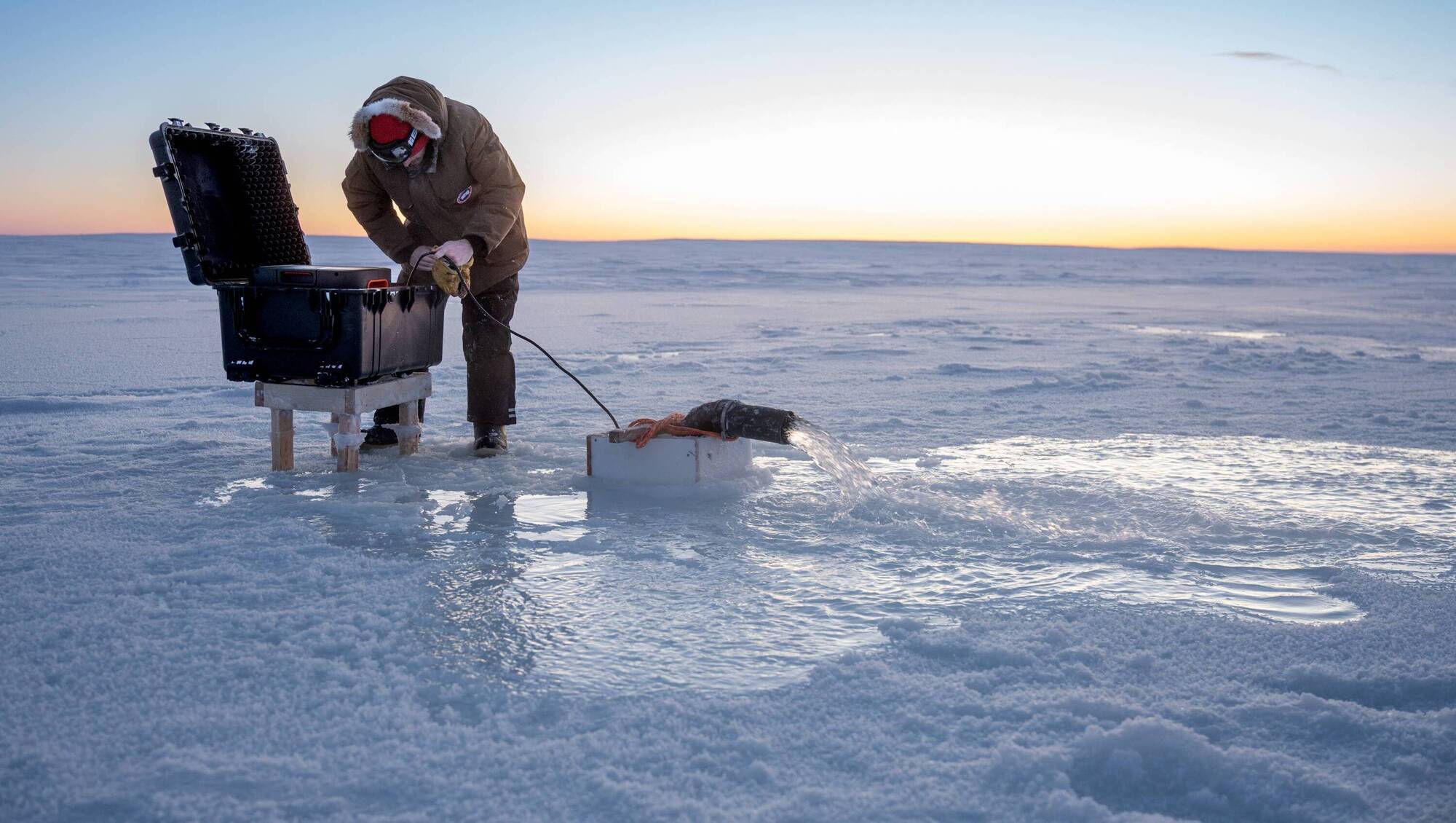 A Real Ice machine, which aims to refreeze sheets of ice in the Arctic, in action in the Cambridge Bay area of the southeast coast of Victoria Island in the Kitikmeot Region of Nunavut, Canada. Picture: Elise Imbeau 