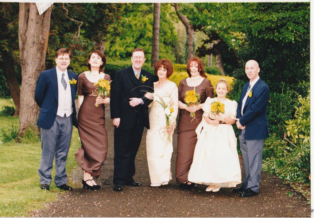 Teresa Mannion, her husband Dave, and their wedding party on their wedding day. Teresa Mannion, her husband Dave, and their wedding party on their wedding day.