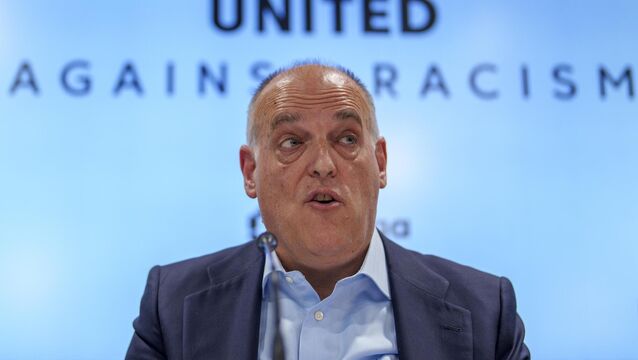 <p>President of Spanish soccer league La Liga, Javier Tebas. Pic: Manu Fernandez/AP</p>