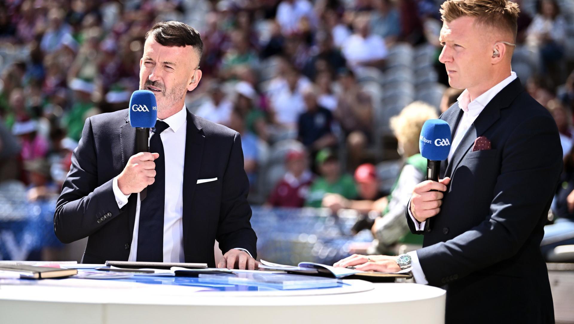 RTÉ Sport analysts Dónal Óg Cusack, left, and Joe Canning before the All-Ireland hurling final. Pic Piaras Ó Mídheach/Sportsfile