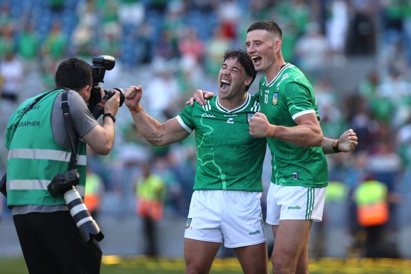 Sean Finn and Hegarty celebrate after the whistle. Sean Finn and Hegarty celebrate after the whistle.