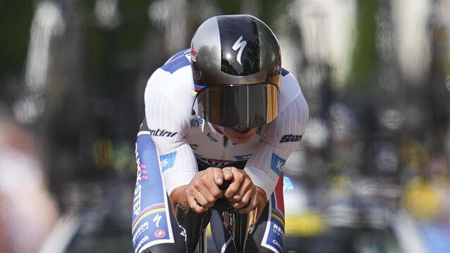 <p>Stage winner Belgium's Remco Evenepoel. Pic: Daniel Cole/AP</p>