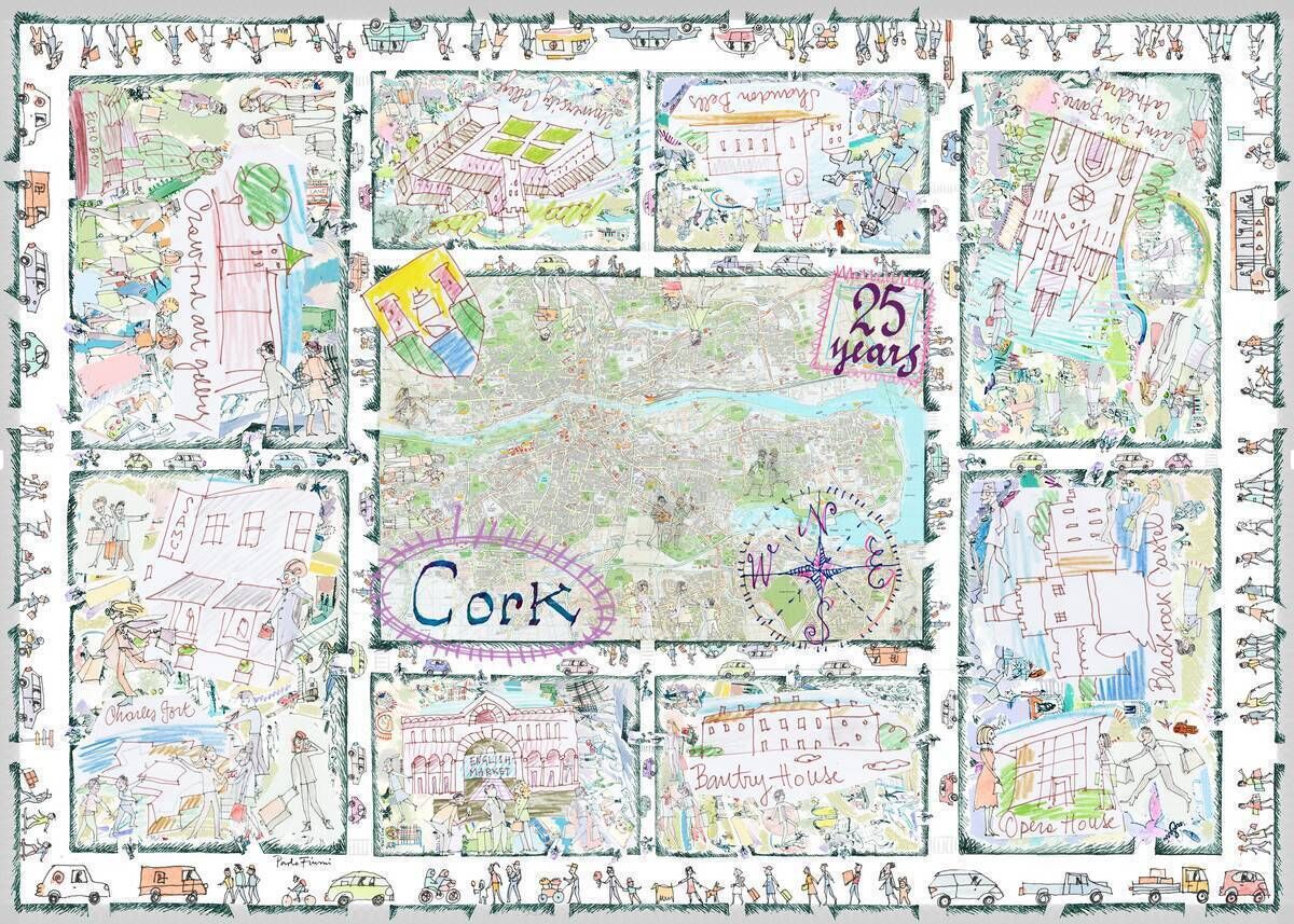 Samui x Faliero Sarti scarf featuring iconic cork landmarks Samui x Faliero Sarti scarf featuring iconic cork landmarks