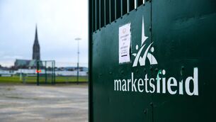 <p>Jason Shanahan hung a ‘Stop the Game’ banner at Treaty United's home fixture against Kerry FC at Markets Field on Friday, July 3. The campaign is seeking the cancellation of Ireland's upcoming international fixture against Israel amid the war in Gaza. File picture: Michael P Ryan/Sportsfile</p>