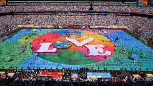 <p>The half-time show for the World Cup final at the New York-New Jersey Stadium. Picture: Martin Rickett/PA Wire</p>