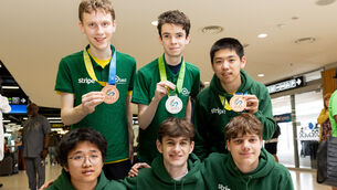 <p>Members of Team Ireland (Back row left to right) Jack McAuliffe, Ben Maguire, Angyang Li (Front row left to right) Tianci Yan, Owen Barron, Vitali Halushko. Photo: Gareth Chaney</p>