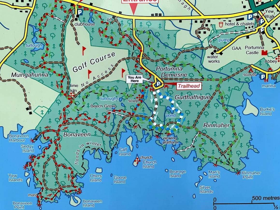 A map of the trails at Portumna Forest. A map of the trails at Portumna Forest.