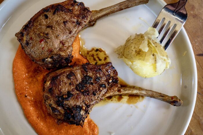 Lamb cutlets with quick romesco sauce