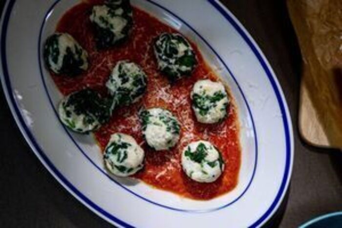 Spinach & Ricotta Gnudi with Tomato Sauce