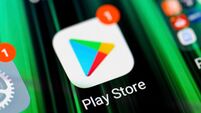 Burgos, Spain, April 13, 2020: Play store application icon on smartphone screen. Mobile application icon of play store. Google P
