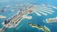 Aerial view of Dubai Palm Jumeirah island, United Arab Emirates