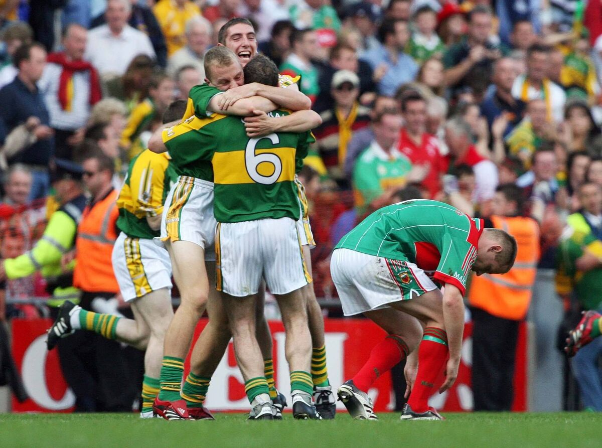 Kerry celebrate in front of Mayo's Ger Brady after the 2006 All-Ireland final. Picture: INPHO/Cathal Noonan