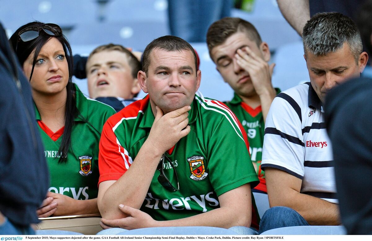 Mayo supporters show their disappointment in 2015 after the Dublin game. Picture: Ray Ryan/SPORTSFILE Mayo supporters show their disappointment in 2015 after the Dublin game. Picture: Ray Ryan/SPORTSFILE