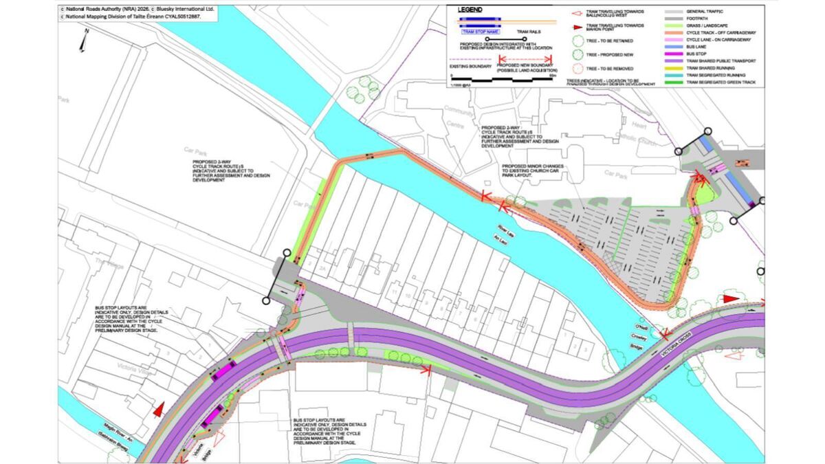 A map from the Cork Luas documents showing the proposed cycle lane in orange.