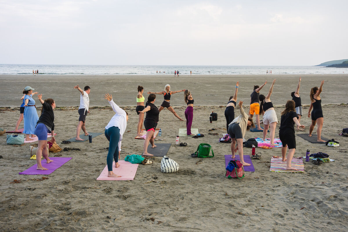 Odette Norman leading a yoga class on Inchydoney beach in West Cork. Picture by Noel Sweeney Odette Norman leading a yoga class on Inchydoney beach in West Cork. Picture by Noel Sweeney