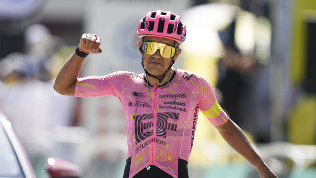 <p>Ecuador's Richard Carapaz. Pic: Daniel Cole/AP</p>