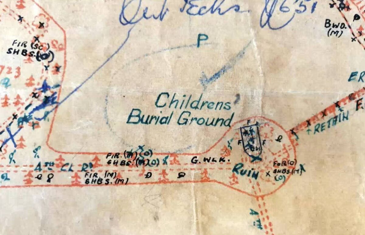 A detail from the 1949/1950 Ordnance Survey revision trace map which Bessborough campaigners in 2022 said shows a childrens' burial ground on land earmarked for development. Picture: OSI