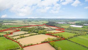 <p>Marked aerial photo of the 82-acre farm for auction at Garryrichard, Foulksmills, Co. Wexford.</p> <p>Marked aerial photo of the 82-acre farm for auction at Garryrichard, Foulksmills, Co. Wexford.</p>