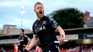 <p>Dundalk’s Daryl Horgan celebrates scoring the first goal of the game from a penalty. Pic: ©INPHO/Ryan Byrne</p> <p>Dundalk’s Daryl Horgan celebrates scoring the first goal of the game from a penalty. Pic: ©INPHO/Ryan Byrne</p>