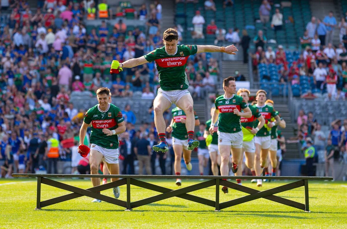 LEAP OF FAITH: Coyne prepares for a team photo before the All-Ireland semi-final against Louth. Pic; Tom O’Hanlon/Inpho LEAP OF FAITH: Coyne prepares for a team photo before the All-Ireland semi-final against Louth. Pic; Tom O’Hanlon/Inpho