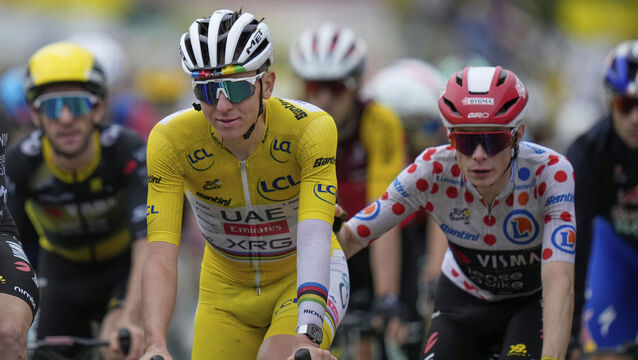 <p>Tadej Pogacar will start Sunday’s shortened stage into Paris leading the Tour de France by six minutes and 26 seconds. Pic: AP Photo/Mosa'ab Elshamy</p>