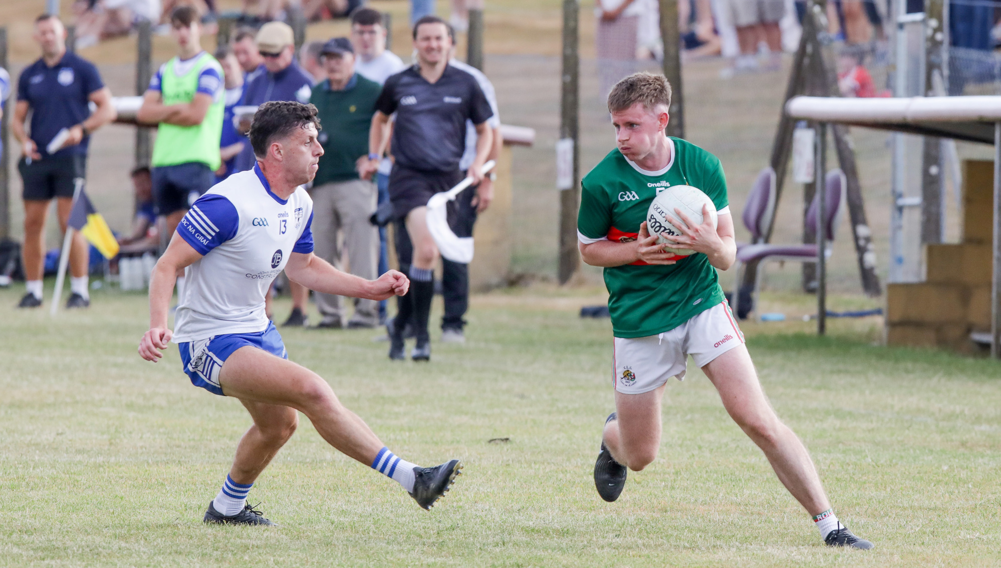 Clonakilty's Chris Kenneally tries to go around Knocknagree's Denis R. O'Connor during their Cork Premier SFC game. Pic: David Creedon