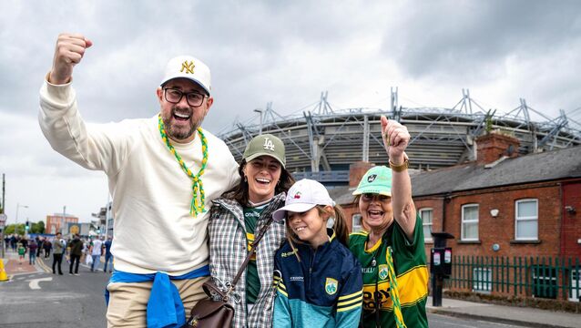<p>The Morrissey family, Kerry supporters, enjoy the atmosphere outside Croke Park ahead of the All-Ireland GAA Football Final between Kerry and Mayo. Picture: Chani Anderson</p>