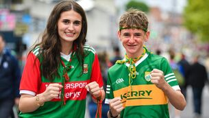 <p>FRENEMIES: Ella Comerford, from Westport, Mayo, with her cousin Aidan Comerford, from New York and Kenmare, Kerry, ahead of the GAA Football All-Ireland Senior Championship final match between Kerry and Mayo at Croke Park in Dublin. Photo by Daire Brennan/Sportsfile</p> <p>FRENEMIES: Ella Comerford, from Westport, Mayo, with her cousin Aidan Comerford, from New York and Kenmare, Kerry, ahead of the GAA Football All-Ireland Senior Championship final match between Kerry and Mayo at Croke Park in Dublin. Photo by Daire Brennan/Sportsfile</p>