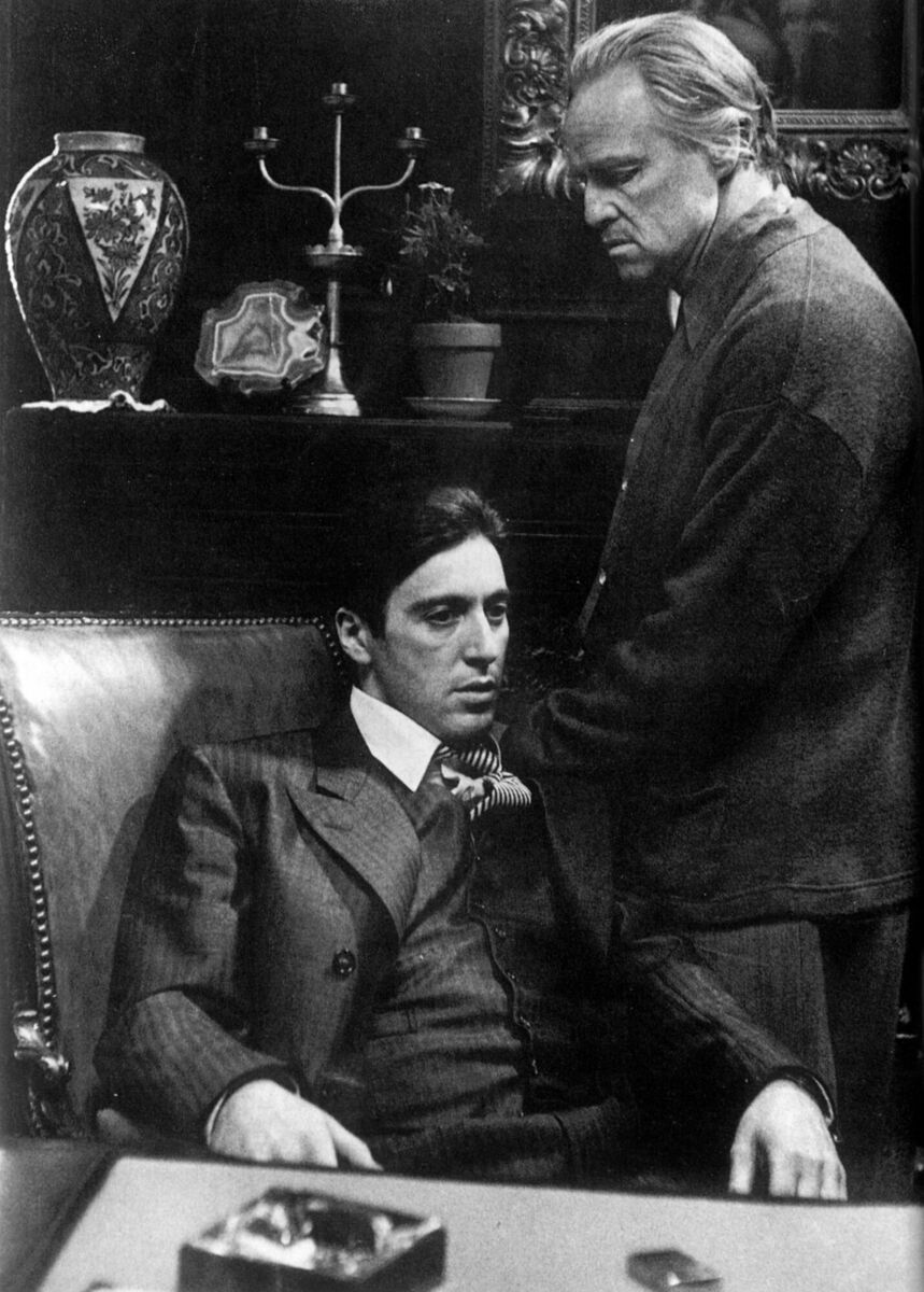 Al Pacino and Marlon Brando in the Godfather (1972). Al Pacino and Marlon Brando in the Godfather (1972).