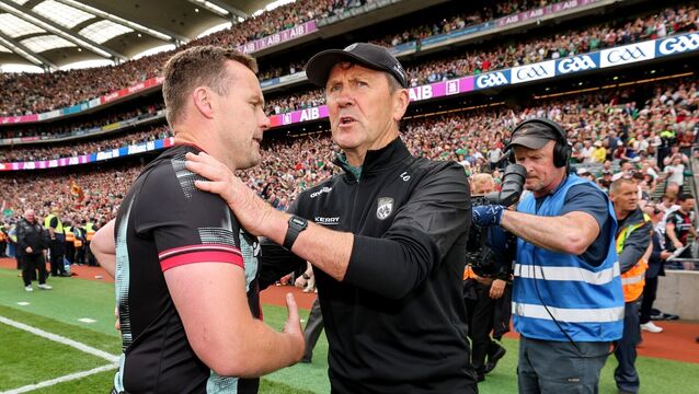 <p>RESPECT: Mayo's manager Andy Moran and Kerry's manager Jack O'Connor after the match. Pic: INPHO/Ryan Byrne</p>