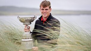 <p>WELSH FIRE: Sean David (Pyle &amp; Kenfig, Wales) with the trophy after victory for the South of Ireland Men's Amateur Open at Lahinch Golf Club. Picture: Laszlo Geczo/Inpho</p>