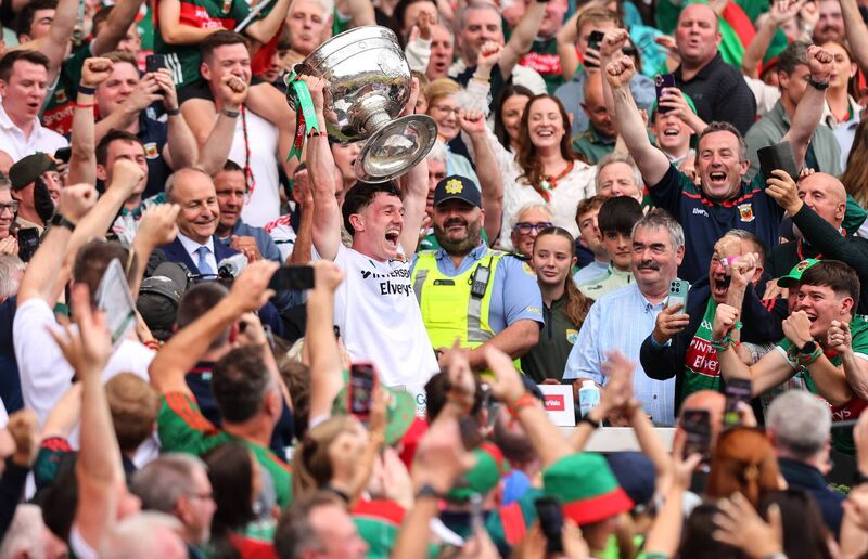 GAA All-Ireland Senior Football Championship Final, Croke Park, Dublin 26/7/2026 Mayo vs Kerry Mayo’s Jack Coyne lifts the Sam Maguire Cup Mandatory Credit ©INPHO/Ryan Byrne GAA All-Ireland Senior Football Championship Final, Croke Park, Dublin 26/7/2026 Mayo vs Kerry Mayo’s Jack Coyne lifts the Sam Maguire Cup Mandatory Credit ©INPHO/Ryan Byrne