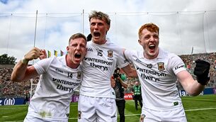 <p>THREE STARS: Mayo players, from left, Ryan O'Donoghue, Kobe McDonald and Darragh Beirne celebrate after their side's victory in the GAA Football All-Ireland Senior Championship final match between Kerry and Mayo at Croke Park in Dublin. Photo by Seb Daly/Sportsfile</p> <p>THREE STARS: Mayo players, from left, Ryan O'Donoghue, Kobe McDonald and Darragh Beirne celebrate after their side's victory in the GAA Football All-Ireland Senior Championship final match between Kerry and Mayo at Croke Park in Dublin. Photo by Seb Daly/Sportsfile</p>